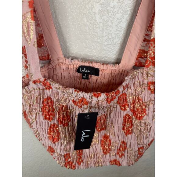 Lulus Charm The Crowd Blush Pink Metallic Floral Top Size S - Picture 4 of 4